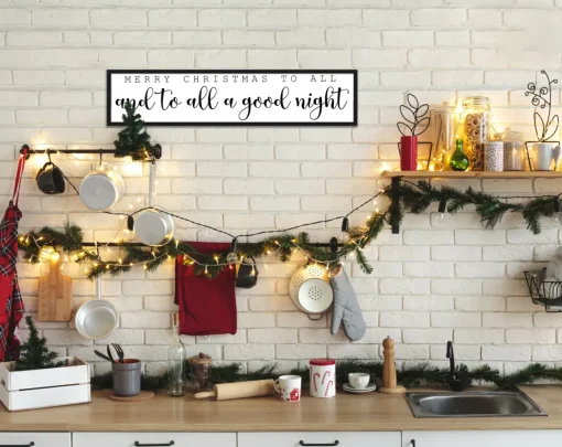 Merry Christmas To All and To All a Good Night 7.5" x 31.5" Framed Christmas Wall Decor Sign Poster in a Natural Wooden Frame with UV Acrylic Wall