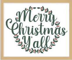 Hot Merry Christmas Y'all 17.5" x 21.5" Framed Christmas Wall Decor Art Print Sign Poster in a Natural Wooden Frame with UV Acrylic and Hangers Wall