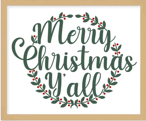 Hot Merry Christmas Y'all 17.5" x 21.5" Framed Christmas Wall Decor Art Print Sign Poster in a Natural Wooden Frame with UV Acrylic and Hangers Wall