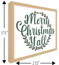 Hot Merry Christmas Y'all 17.5" x 21.5" Framed Christmas Wall Decor Art Print Sign Poster in a Natural Wooden Frame with UV Acrylic and Hangers Wall