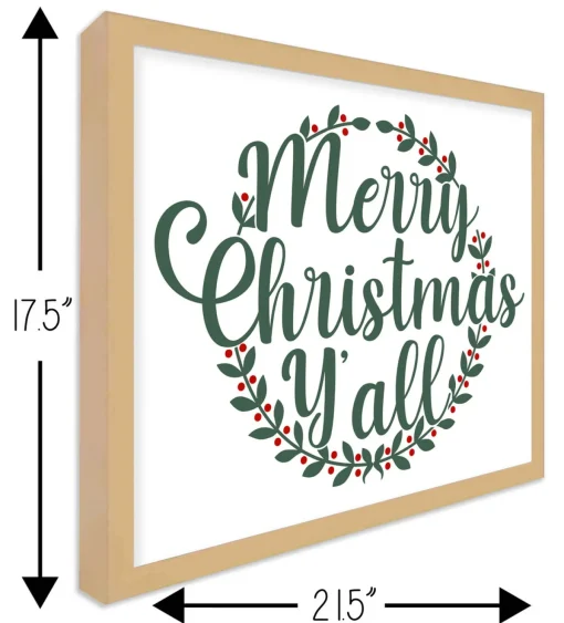 Hot Merry Christmas Y'all 17.5" x 21.5" Framed Christmas Wall Decor Art Print Sign Poster in a Natural Wooden Frame with UV Acrylic and Hangers Wall