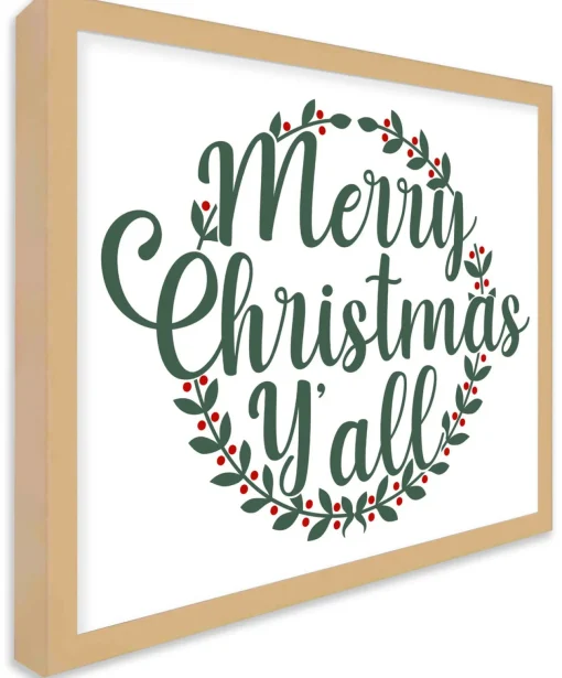 Hot Merry Christmas Y'all 17.5" x 21.5" Framed Christmas Wall Decor Art Print Sign Poster in a Natural Wooden Frame with UV Acrylic and Hangers Wall