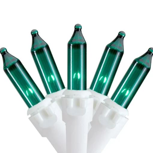 Hot Mini Christmas Light Set - Teal - 17.25' White Wire - 50ct Incandescent