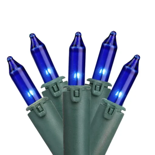 Hot Mini Commercial Christmas Light Set - Blue - 100ct - 45.5' Green Wire Commercial