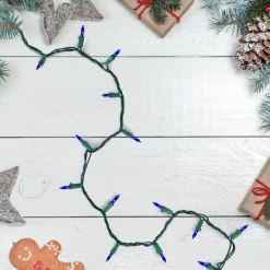 Hot Mini Commercial Christmas Light Set - Blue - 100ct - 45.5' Green Wire Commercial