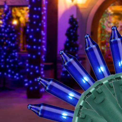 Hot Mini Commercial Christmas Light Set - Blue - 100ct - 45.5' Green Wire Commercial