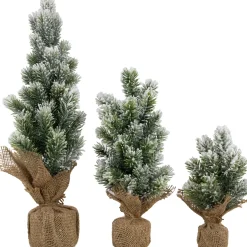 Clearance Mini Flocked Pine Artificial Christmas Trees with Burlap Base - 18" - Set of 3 Flocked