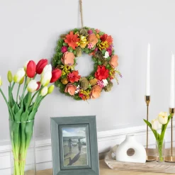 Discount Mixed Floral Artificial Wooden Spring Wreath - 12.5" Unlit