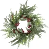 New Mixed Foliage and Red Berries Artificial Christmas Wreath, 24-Inch, Unlit Unlit