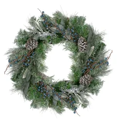 Sale Mixed Iced Pine and Blueberries Artificial Christmas Wreath - 24" - Unlit Unlit