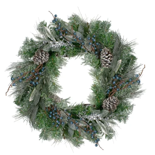 Sale Mixed Iced Pine and Blueberries Artificial Christmas Wreath - 24" - Unlit Unlit