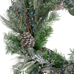 Sale Mixed Iced Pine and Blueberries Artificial Christmas Wreath - 24" - Unlit Unlit