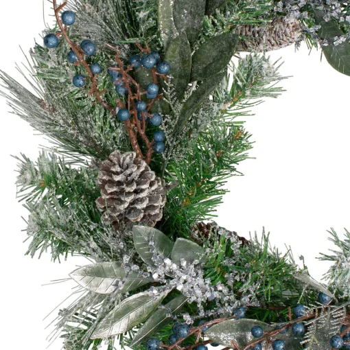 Sale Mixed Iced Pine and Blueberries Artificial Christmas Wreath - 24" - Unlit Unlit