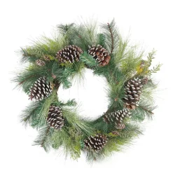 New Mixed Long Needle Pine and Pine Cone Artificial Christmas Wreath - 28" - Unlit Unlit