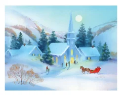 Discount Moonlit Church Winter Scene Wall Decor Art Print Wall