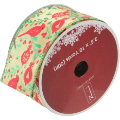 Best Mustard Yellow and Red Cardinals Wired Christmas Craft Ribbon 2.5" x 10 Yards Ribbons & Bows