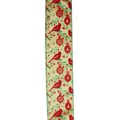 Best Mustard Yellow and Red Cardinals Wired Christmas Craft Ribbon 2.5" x 10 Yards Ribbons & Bows