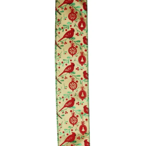 Best Mustard Yellow and Red Cardinals Wired Christmas Craft Ribbon 2.5" x 10 Yards Ribbons & Bows