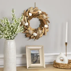 Sale Natural Driftwood and Seashell Artificial Wreath - 14" Unlit