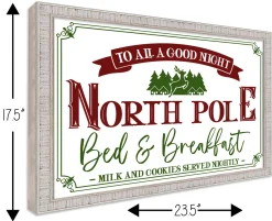 New North Pole Bed and Breakfast 15" x 21.5" Framed Christmas Wall Decor Art Print Sign Poster in a White Wooden Frame with UV Acrylic and Hangers Wall
