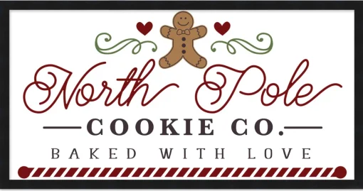 Sale North Pole Cookie Company Gingerbread 11.5" x 21.5" Framed Christmas Wall Decor Sign Poster in a Black Wooden Frame with UV Acrylic and Hangers Wall