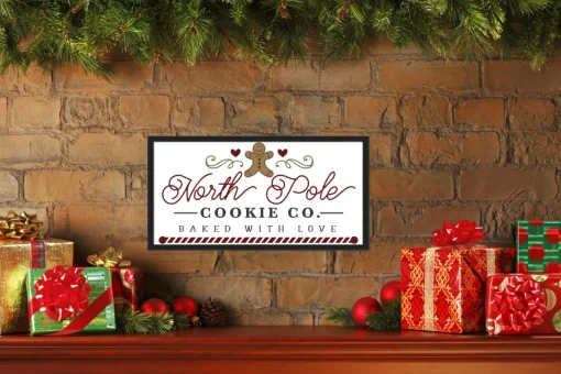 Sale North Pole Cookie Company Gingerbread 11.5" x 21.5" Framed Christmas Wall Decor Sign Poster in a Black Wooden Frame with UV Acrylic and Hangers Wall