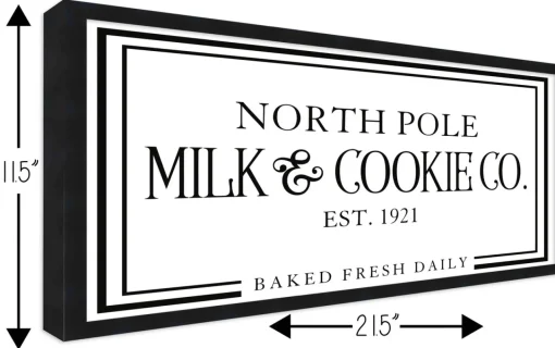 North Pole Milk and Cookie Company 11.5" x 21.5" Framed Christmas Wall Decor Sign Poster in a Black Wooden Frame with UV Acrylic and Hangers Wall
