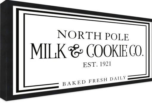 North Pole Milk and Cookie Company 11.5" x 21.5" Framed Christmas Wall Decor Sign Poster in a Black Wooden Frame with UV Acrylic and Hangers Wall
