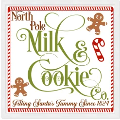 Discount North Pole Milk and Cookie Co 9.5" x 9.5" Framed Christmas Wall Decor Art Print Sign Poster in a Natural Wooden Frame with UV Acrylic and Hangers Wall