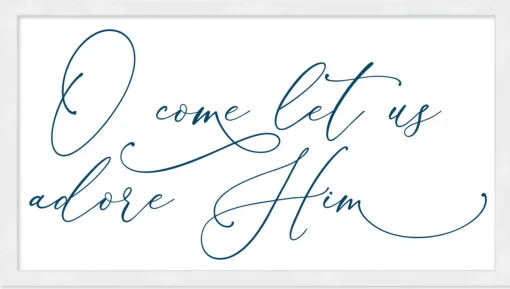 Discount O Come Let Us Adore Him 11.5" x 21.5" Framed Christmas Wall Decor Art Print Sign Poster in a Natural Wooden Frame with UV Acrylic and Hangers Wall