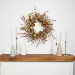 Hot Ornaments, Holly and Berries Artificial Christmas Wreath - 30" - Gold and Copper Tone Unlit