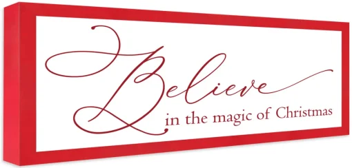 Outlet Oversize Believe in the Magic of Christmas 19" x 43.5" Framed Christmas Wall Decor Sign Poster in a Red Wooden Frame with UV Acrylic and Hangers Wall