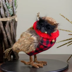 Sale Owl with Buffalo Plaid Vest and Jingle BellsChristmas Figure - 10" Animals