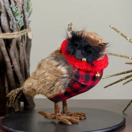 Sale Owl with Buffalo Plaid Vest and Jingle BellsChristmas Figure - 10" Animals