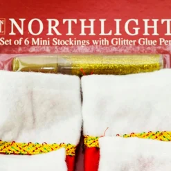 New Pack of 6 Traditional Mini Christmas Stockings with Gold Glitter Pen Stockings