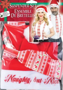 Clearance 3pc Red and White Reindeer Holly Day Christmas Suspender Kit - One Size Fits Most Costumes