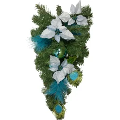 Best Peacock Feather and Poinsettia Artificial Christmas Teardrop Swag - 22" - Unlit Unlit Swags