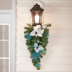 Best Peacock Feather and Poinsettia Artificial Christmas Teardrop Swag - 22" - Unlit Unlit Swags