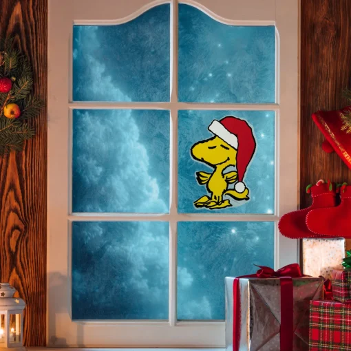 Sale Peanuts Woodstock in Santa Hat Christmas Window Cling Decoration - 7" Window
