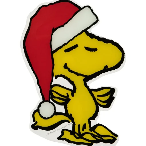 Sale Peanuts Woodstock in Santa Hat Christmas Window Cling Decoration - 7" Window