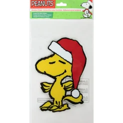 Sale Peanuts Woodstock in Santa Hat Christmas Window Cling Decoration - 7