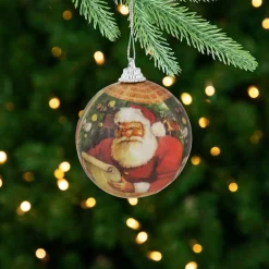 New 14-Piece Santa with List Decoupage Christmas Ball Ornament Set, 2.25" (60mm) Santa Claus