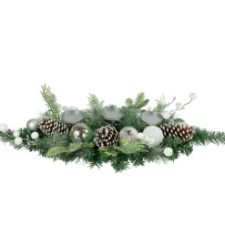 Best Pine and Berries Triple Candle Holder with Iridescent Christmas Ornaments - 32" Candle Holders