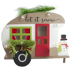Discount Pine and Snowman RV "Let It Snow" Christmas Decoration - 12" - Red and Green Snowmen
