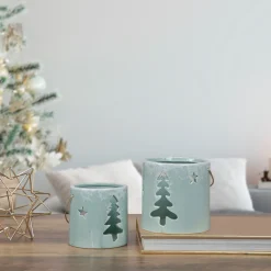Sale Pine Tree and Star Cutout Tea Light Christmas Candle Holder - 4.25" - Green Candle Holders
