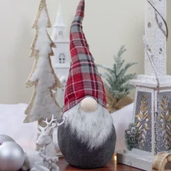 Discount Plaid Bendable Hat Gnome Sitting Christmas Decoration - 25" - Red and Gray Gnomes