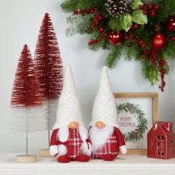 Online Plaid Boy Gnome Christmas Figurine - 9.5" - Red and White Gnomes