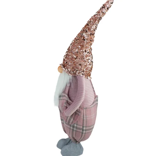 Clearance Plaid Christmas Gnome with Sequin Hat - 24" - Pink and Gray Gnomes