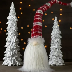 Hot Plaid Hat Santa Claus Gnome Christmas Decoration - 29.5" - Red and White Gnomes