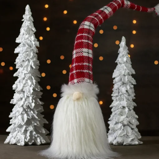 Hot Plaid Hat Santa Claus Gnome Christmas Decoration - 29.5" - Red and White Gnomes